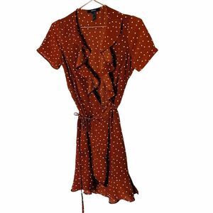 EUC Forever 21 Orange Polka Dot Wrap Mini Dress Small